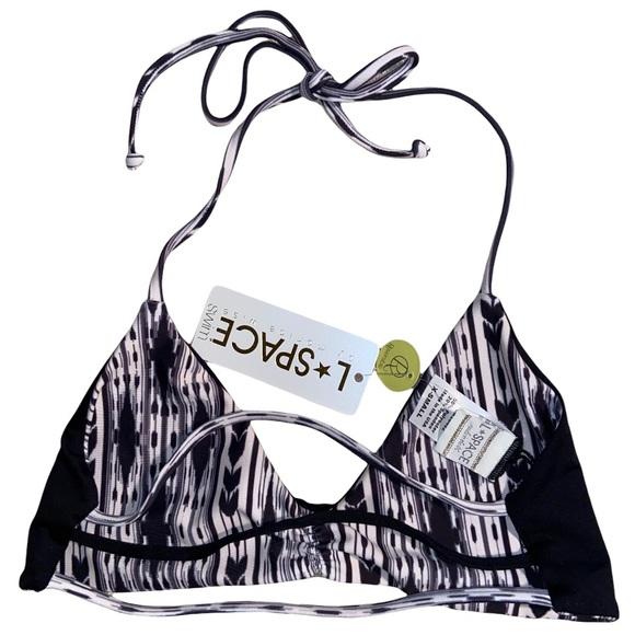 NWT L*SPACE Outlaw Strap Back Black & White Tribal Print Reversible Bikini Top - Picture 7 of 16